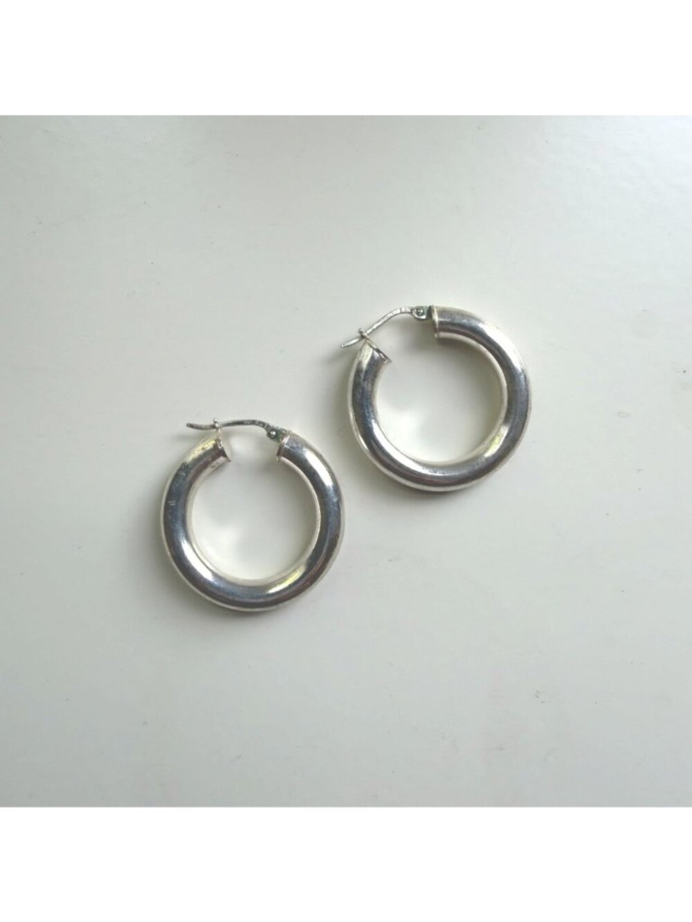 Silver Tone Chunky Hollow Tube Hoop Earrings